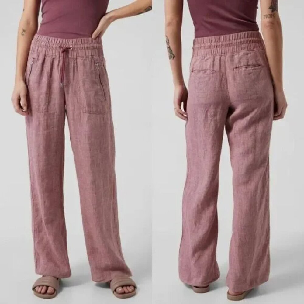 Athleta Cabo Linen Wide Leg High Waisted Cropped Pants Women's Plus Size 22 EUC
